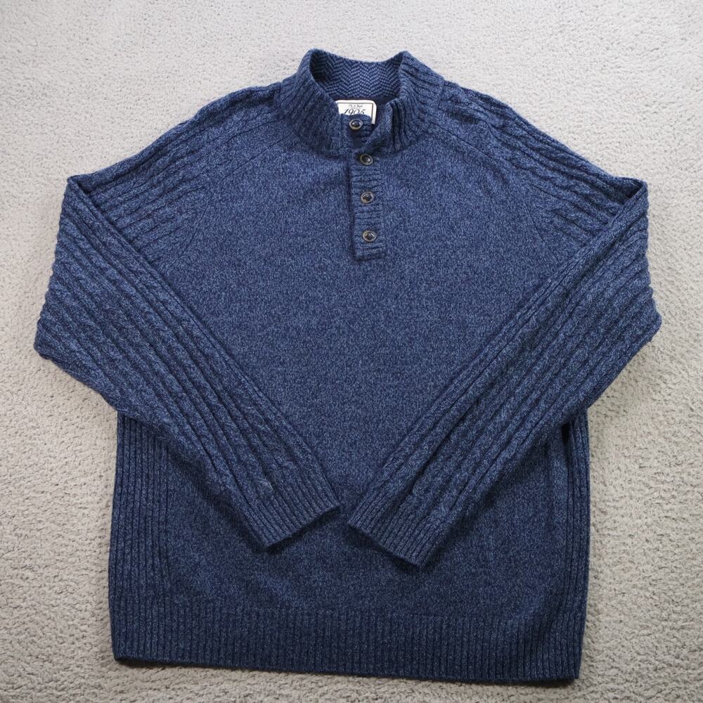 Jos A Bank Sweater Mens Extra Large Blue 1/4 Button Wool Pullover Preppy